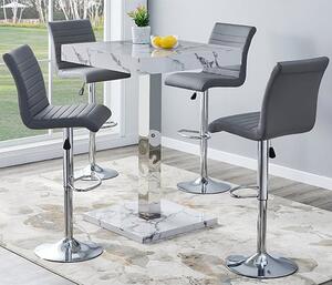 Topaz Diva Marble Effect Gloss Bar Table 4 Ripple Grey Stools