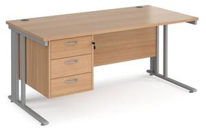 Melor 1600mm Computer Desk In Beech And Silver With 3 Drawers