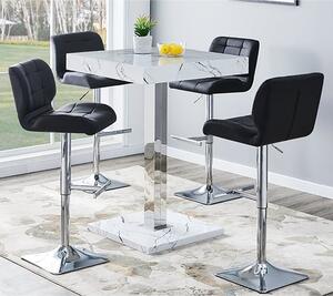 Topaz Vida Marble Effect Gloss Bar Table 4 Candid Black Stools