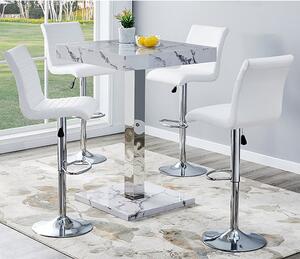 Topaz Diva Marble Effect Gloss Bar Table 4 Ripple White Stools