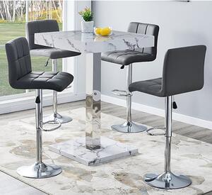 Topaz Diva Marble Effect Gloss Bar Table 4 Coco Grey Stools