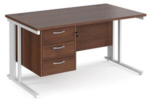 Melor 1400mm Computer Desk In Walnut And White With 3 Drawers