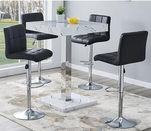 Topaz Vida Marble Effect Gloss Bar Table 4 Coco Black Stools