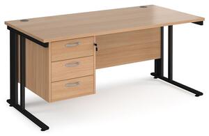 Melor 1600mm Computer Desk In Beech And Black With 3 Drawers