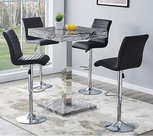 Topaz Melange Marble Effect Bar Table 4 Ripple Black Stools