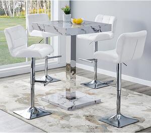 Topaz Diva Marble Effect Gloss Bar Table 4 Candid White Stools