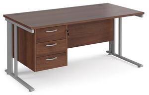 Melor 1600mm Computer Desk In Walnut And Silver With 3 Drawers