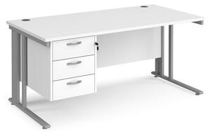 Melor 1600mm Computer Desk In White And Silver With 3 Drawers