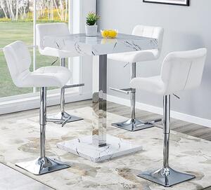 Topaz Vida Marble Effect Gloss Bar Table 4 Candid White Stools