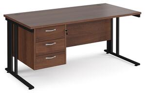 Melor 1600mm Computer Desk In Walnut And Black With 3 Drawers