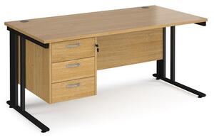 Melor 1600mm Computer Desk In Oak And Black With 3 Drawers