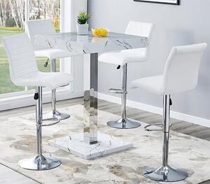 Topaz Vida Marble Effect Gloss Bar Table 4 Ripple White Stools