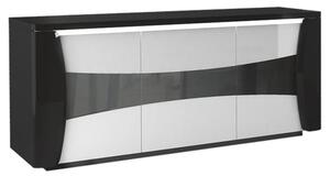 Zaire LED Sideboard In Black And White High Gloss With 3 Doors