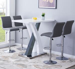 Axara White Grey Gloss Bar Table With 4 Ripple Grey Stools