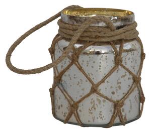 Wasilla Glass Jar Lantern In Antique Mercury With Rope