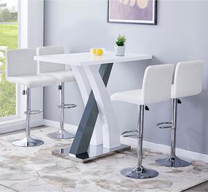 Axara White Grey Gloss Bar Table With 4 Coco White Stools