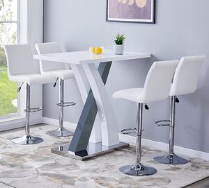 Axara White Grey Gloss Bar Table With 4 Ripple White Stools