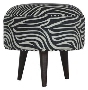 Aqua Velvet Nordic Style Footstool In Zebra Printed And Walnut