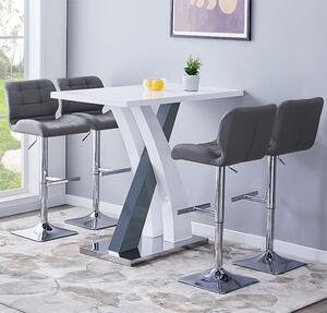 Axara White Grey Gloss Bar Table With 4 Candid Grey Stools