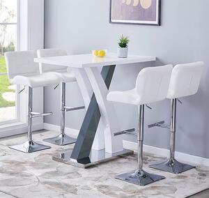 Axara White Grey Gloss Bar Table With 4 Candid White Stools