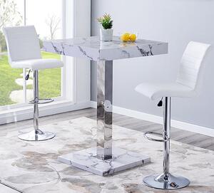 Topaz Diva Marble Effect Gloss Bar Table 2 Ripple White Stools