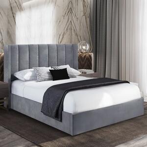 Manchester Plush Velvet Upholstered Single Bed In Steel