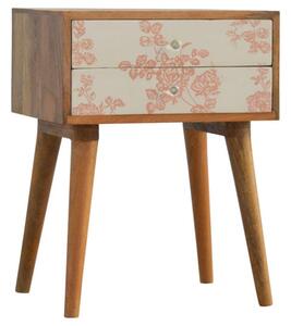 Hedley Wooden Bedside Cabinet In Pink Floral Screen Printed