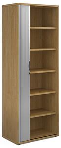 Upton 1 Door Tambour Storage Cabinet In Oak With 5 Shelves