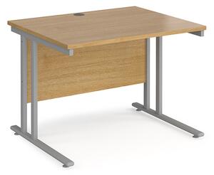 Melor 1000mm Cantilever Wooden Computer Desk In Oak And Silver