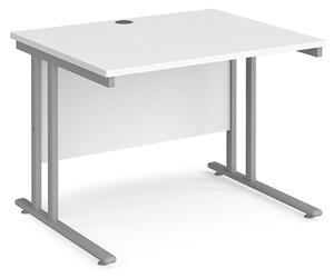 Melor 1000mm Cantilever Wooden Computer Desk In White And Silver