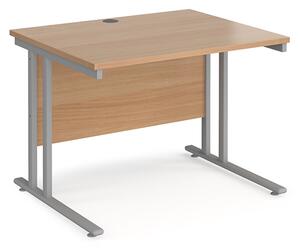 Melor 1000mm Cantilever Wooden Computer Desk In Beech And Silver