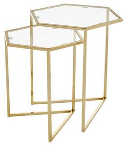 Heber Hexagonal Glass Nest Of 2 Tables With Gold Steel Frame