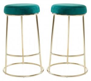 Intercrus Green Velvet Bar Stools With Gold Frame In A Pair