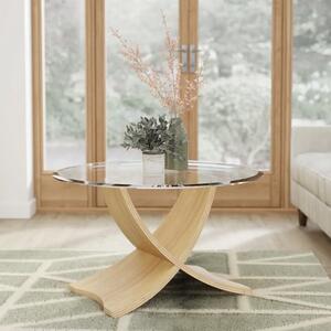 Anfossi Round Clear Glass Coffee Table With Oak Legs