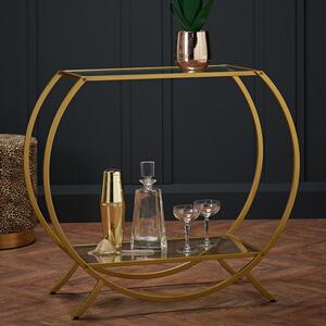 Zennor Clear Glass Shelves Console Table With Gold Frame