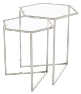 Heber Hexagonal Glass Nest Of 2 Tables With Silver Steel Frame