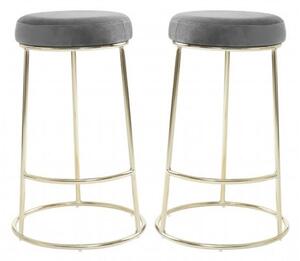 Intercrus Grey Velvet Bar Stools With Gold Frame In A Pair