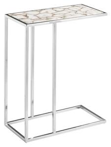 Sauna Agate Side Table With Silver Steel Frame In White