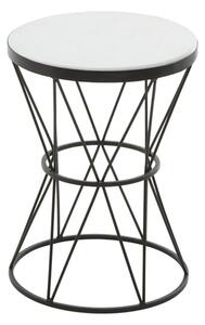 Shalom White Marble Top Side Table With Black Angular Base