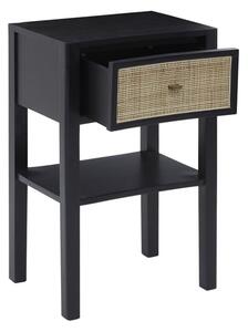 Corson Cane Rattan Wooden Bedside Table With 1 Drawer In Black