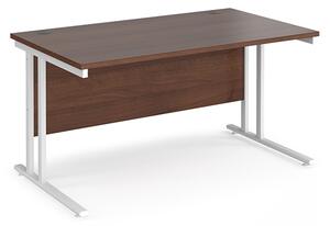 Melor 1400mm Cantilever Wooden Computer Desk In Walnut And White