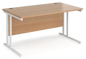 Melor 1400mm Cantilever Wooden Computer Desk In Beech And White