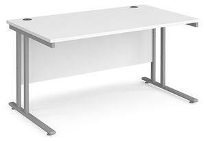 Melor 1400mm Cantilever Wooden Computer Desk In White And Silver