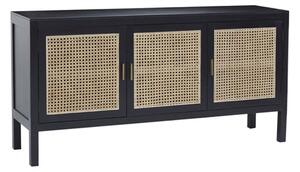 Corson Cane Rattan Wooden Sideboard With 3 Doors In Black