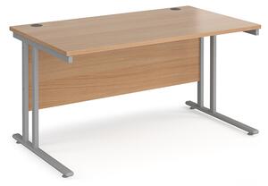 Melor 1400mm Cantilever Wooden Computer Desk In Beech And Silver