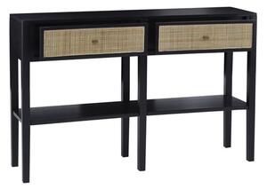 Corson Cane Rattan Wooden Console Table With 2 Drawers In Black