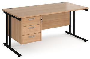 Melor 1600mm Cantilever 3 Drawers Computer Desk In Beech Black