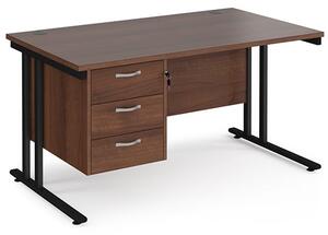 Melor 1400mm Cantilever 3 Drawers Computer Desk In Walnut Black