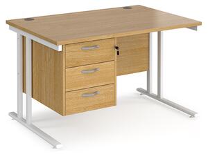 Melor 1200mm Cantilever 3 Drawers Computer Desk In Oak White