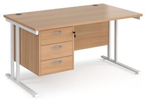 Melor 1400mm Cantilever 3 Drawers Computer Desk In Beech White